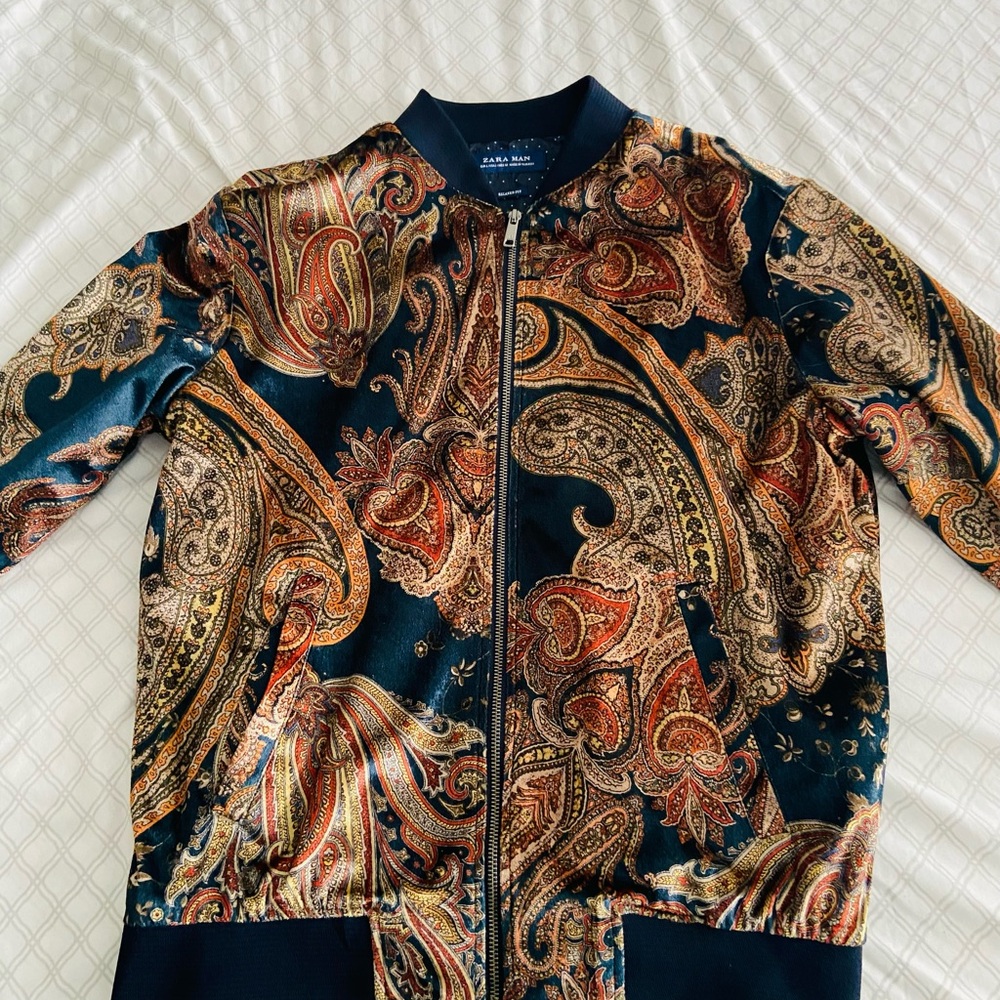 Zara Multicolor Paisley Bomber Jacket
